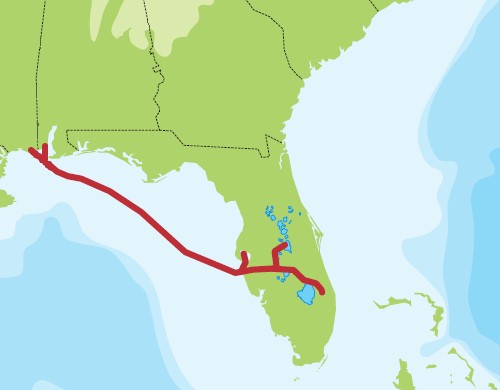 Simple map of Gulfstream Gas pipeline in the Gulf of Mexico